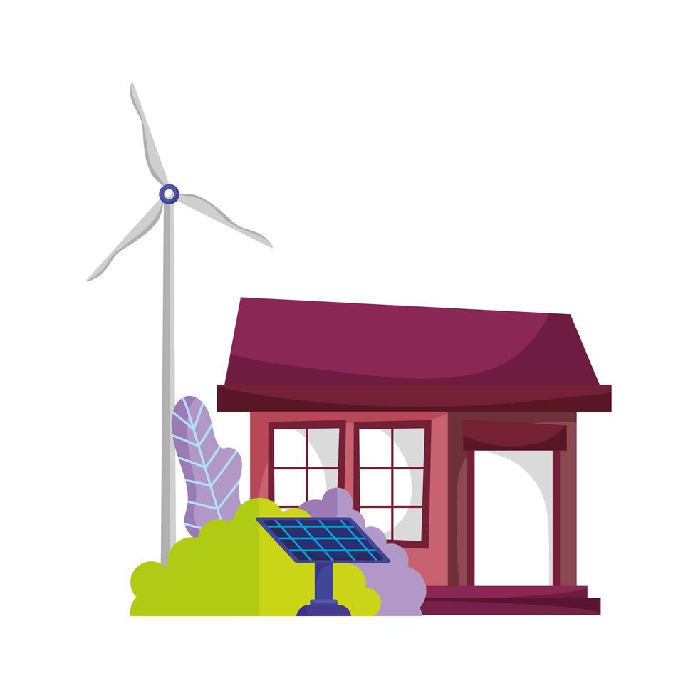 eco friendly house solar panel windmill energy sustainable tree isolated icon vector