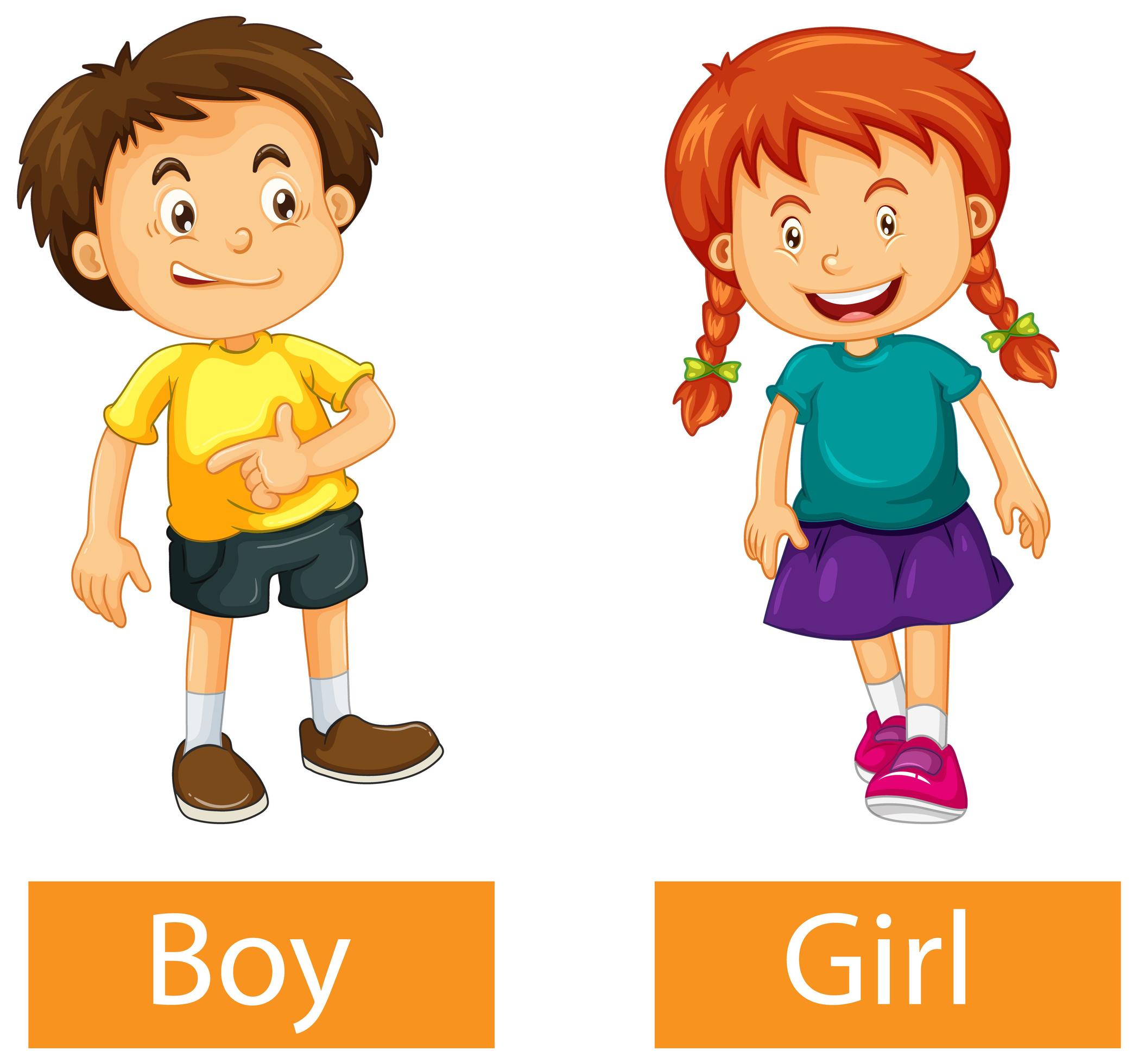 Opposite Adjective Words With Boy And Girl On White Background 1846582 opposite-adjective-words-with-boy-and-girl-on-white-background-1846582