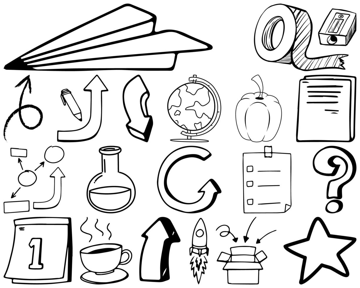 Set of item and symbol hand drawn doodle vector