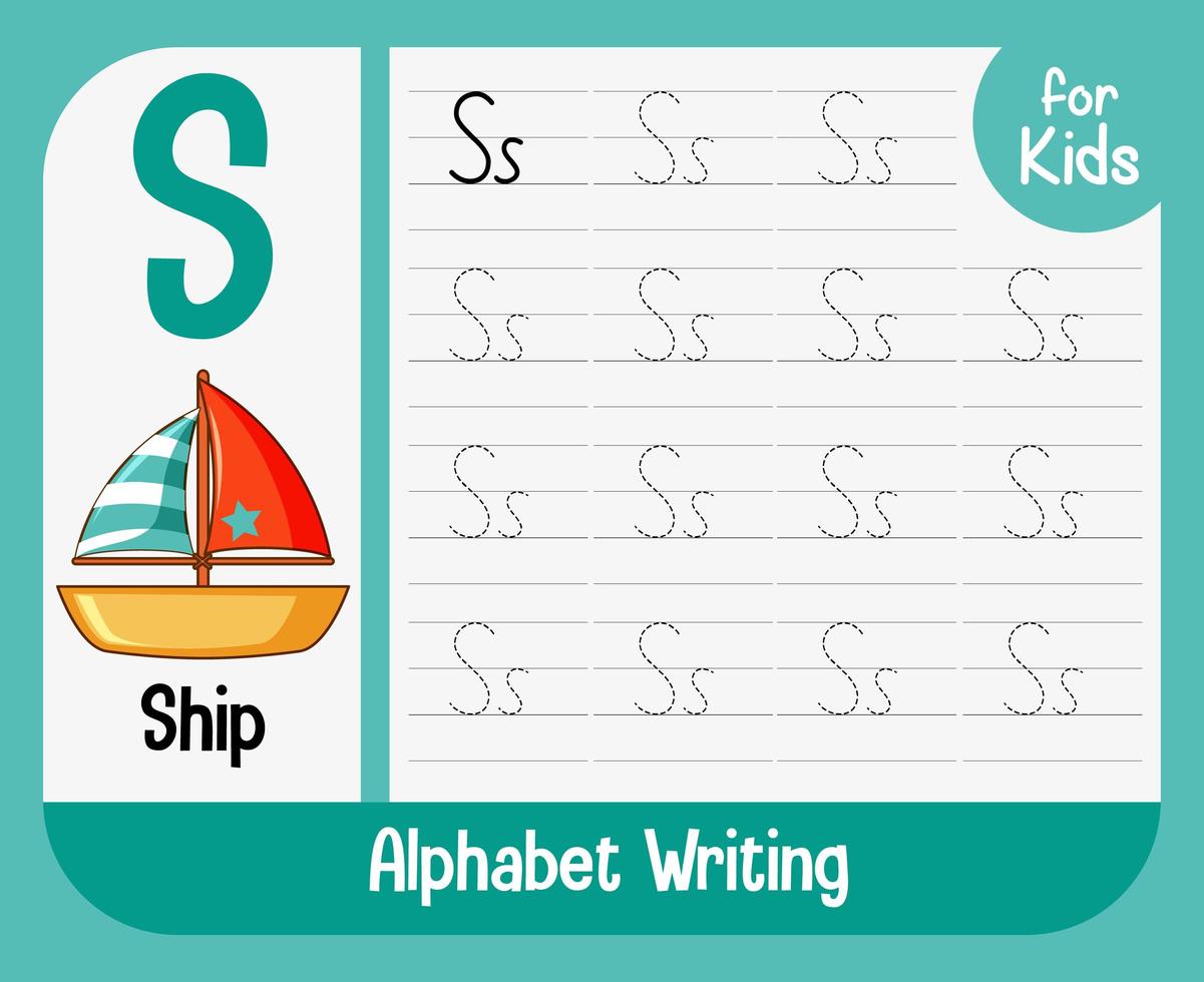 Alphabet tracing worksheet with letter and vocabulary vector