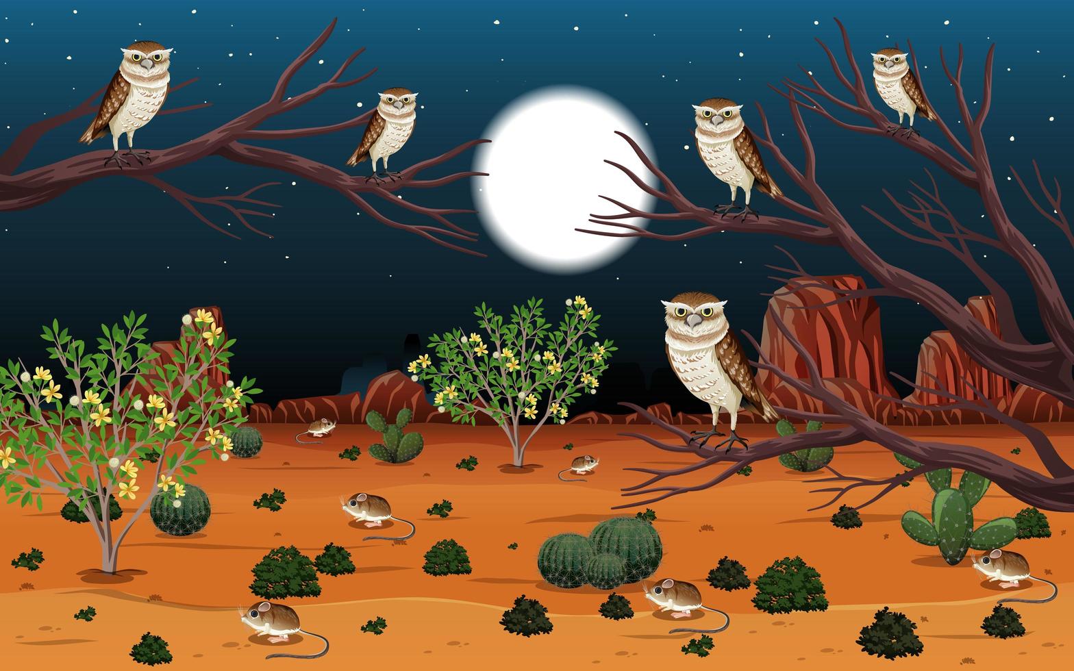 Wild desert landscape at night scene vector