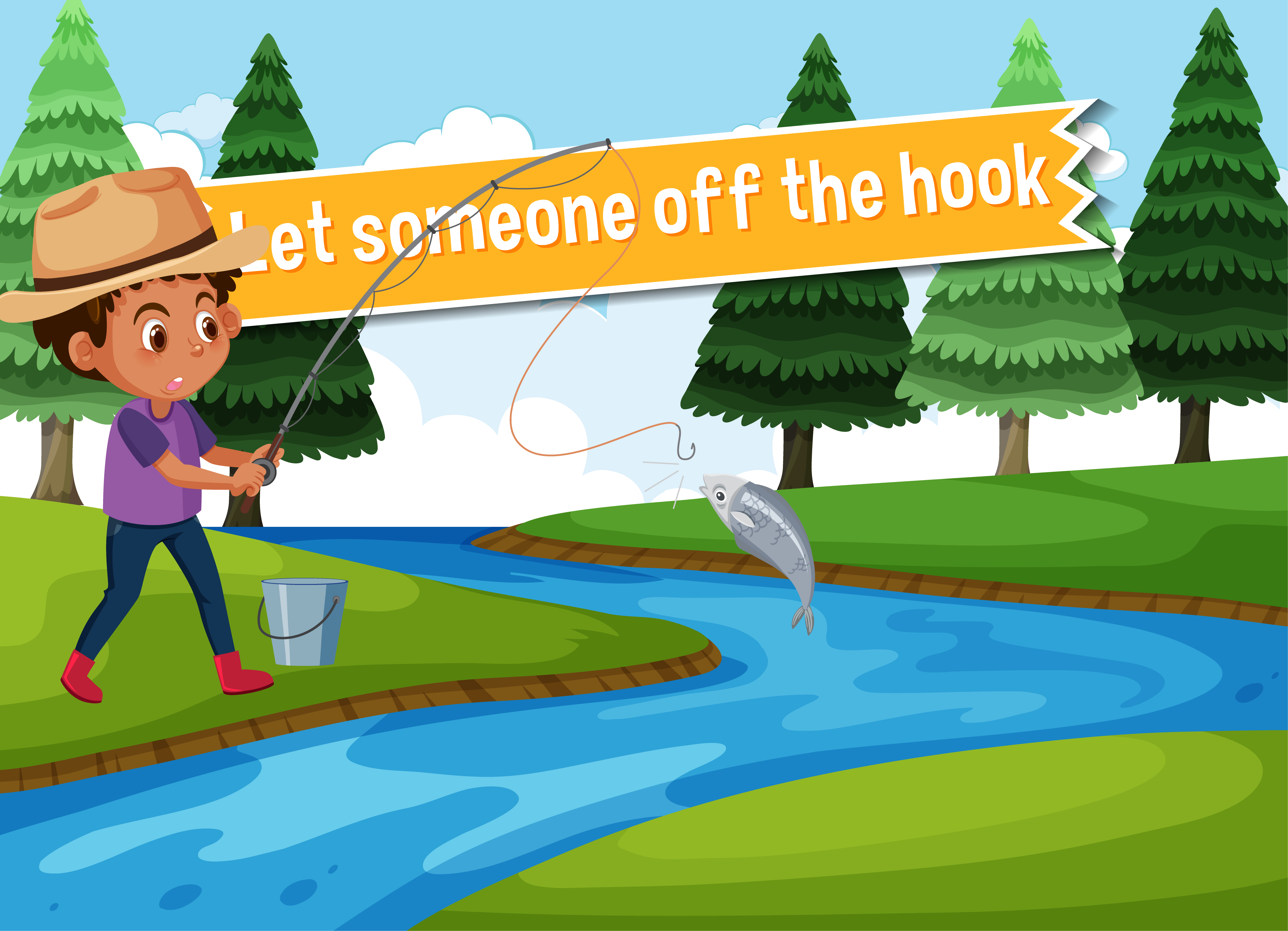 Was let off. Let someone off. to let someone off the hook. to be off the hook. let sb off the hook.
