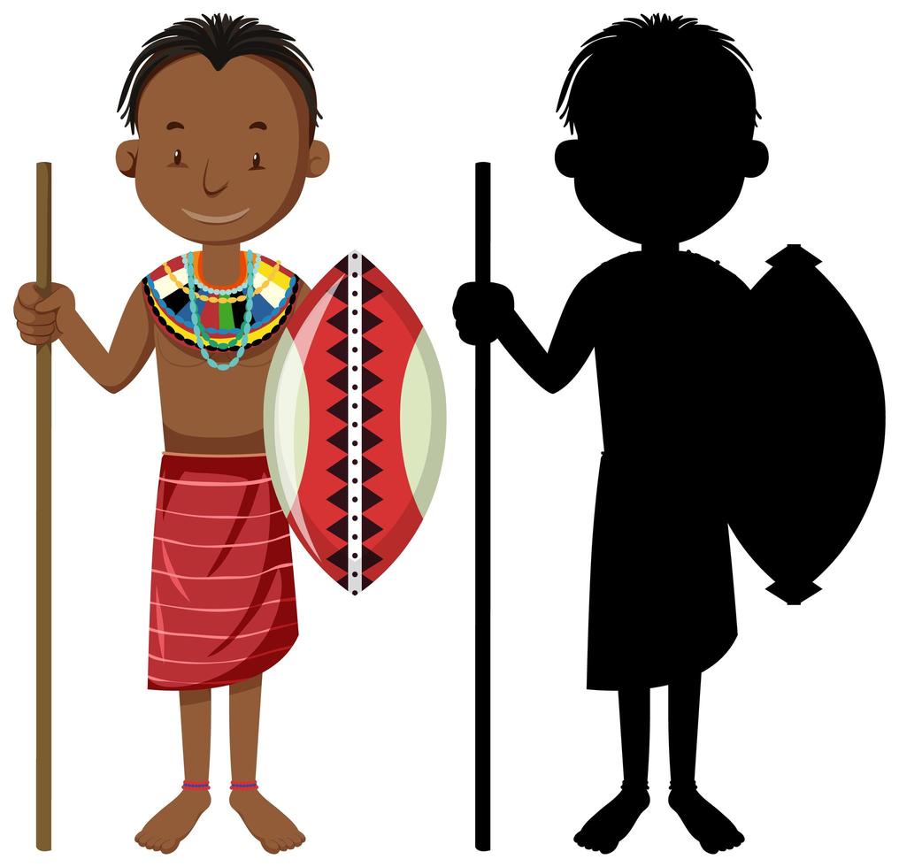 Set of people of African tribes character with its silhouette vector