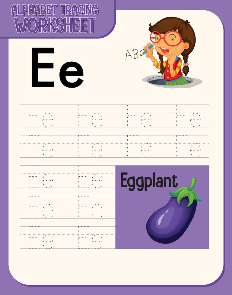 Alphabet tracing worksheet with letter and vocabulary vector