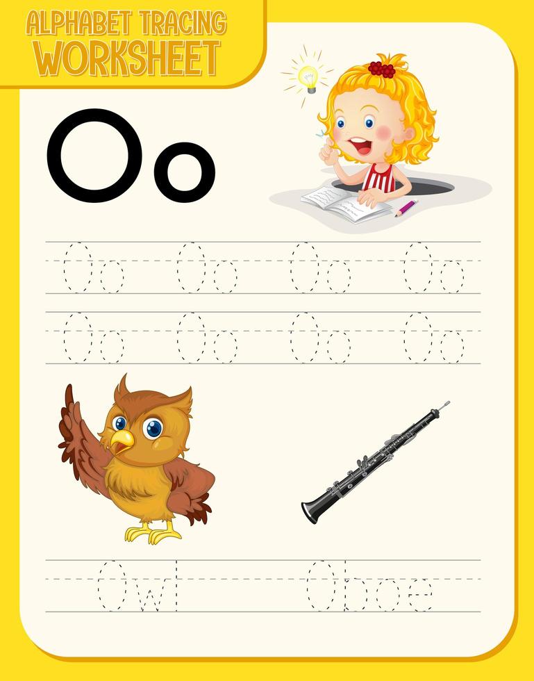 Alphabet tracing worksheet with letter O and o vector