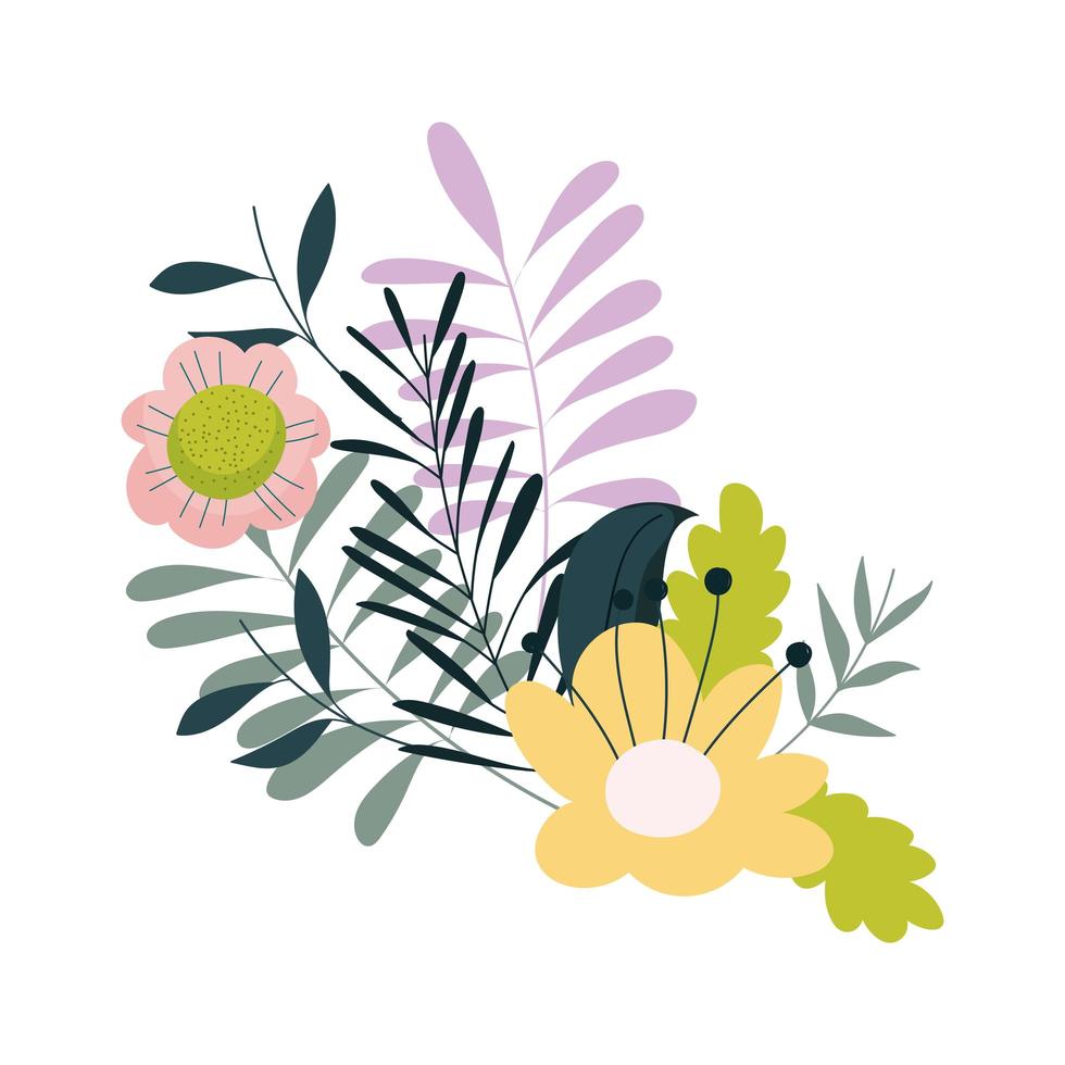 flores hojas follaje naturaleza decoración icono aislado vector