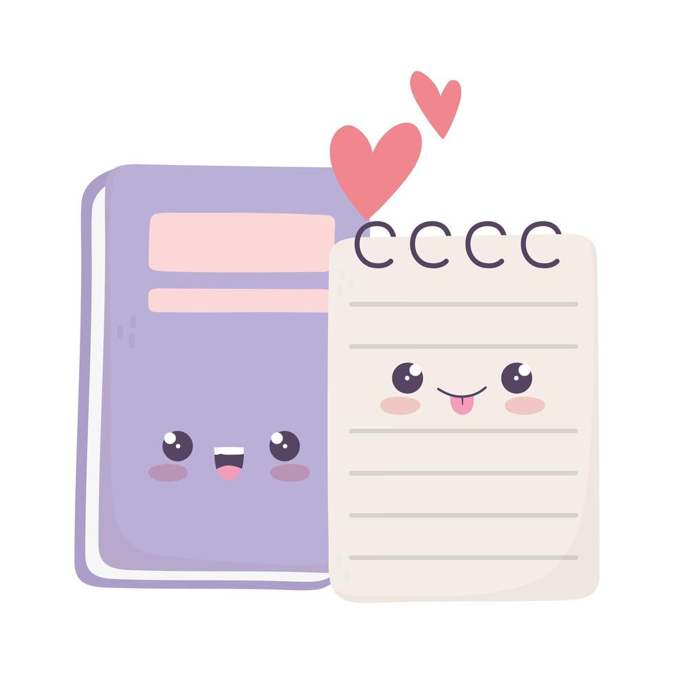 cute book and notepad love kawaii cartoon character vector