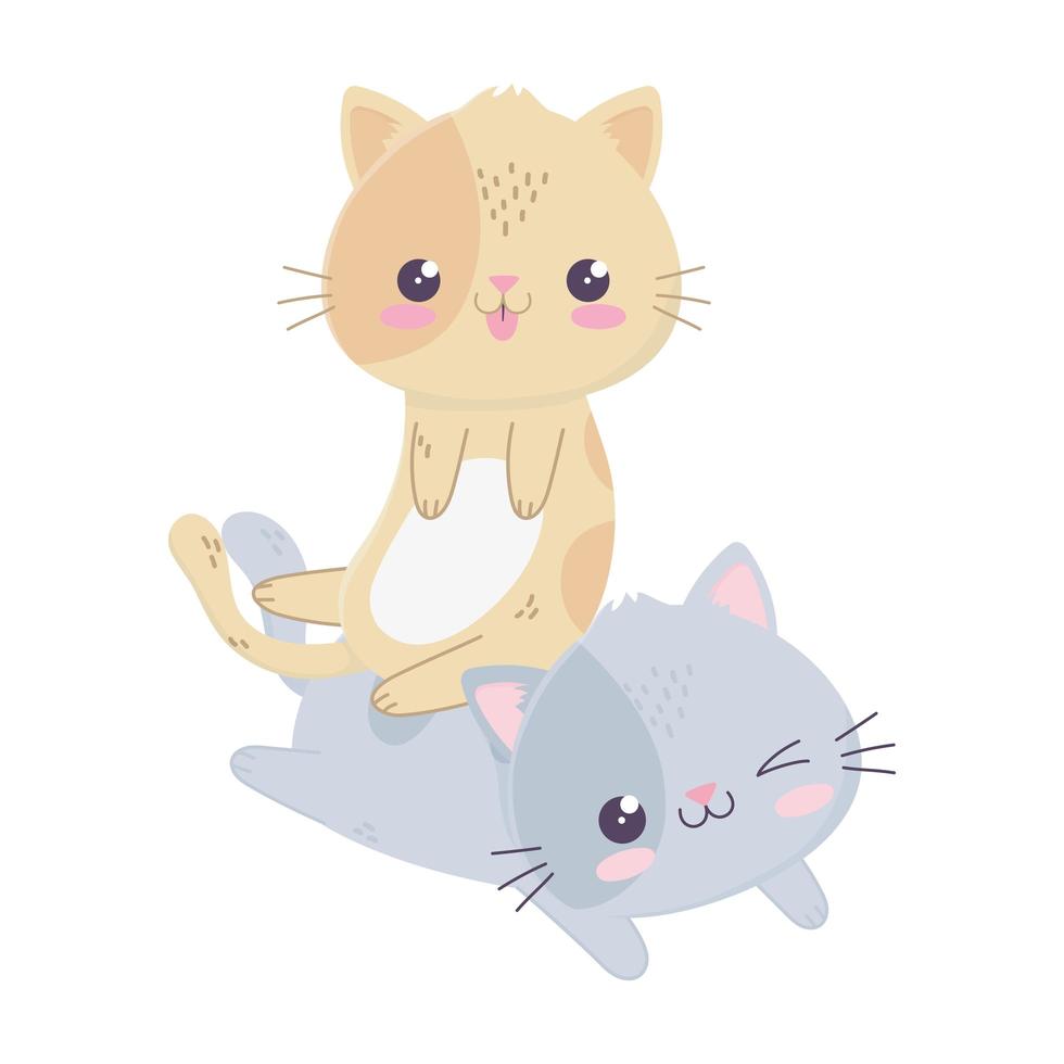 lindo, divertido, gatos pequeños, kawaii, caricatura, carácter vector