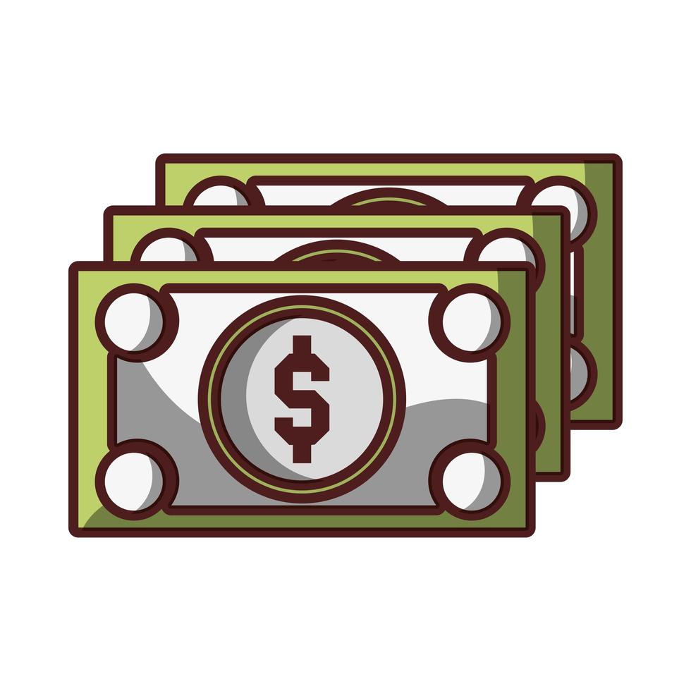 Billete de dinero en efectivo icono de moneda diseño aislado sombra vector