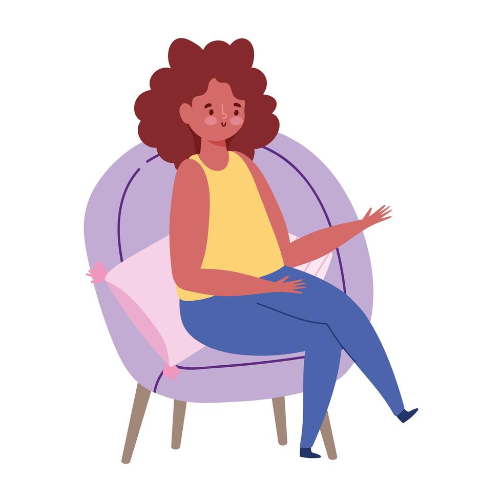 young woman sitting on chair cartoon isolated icon design vector