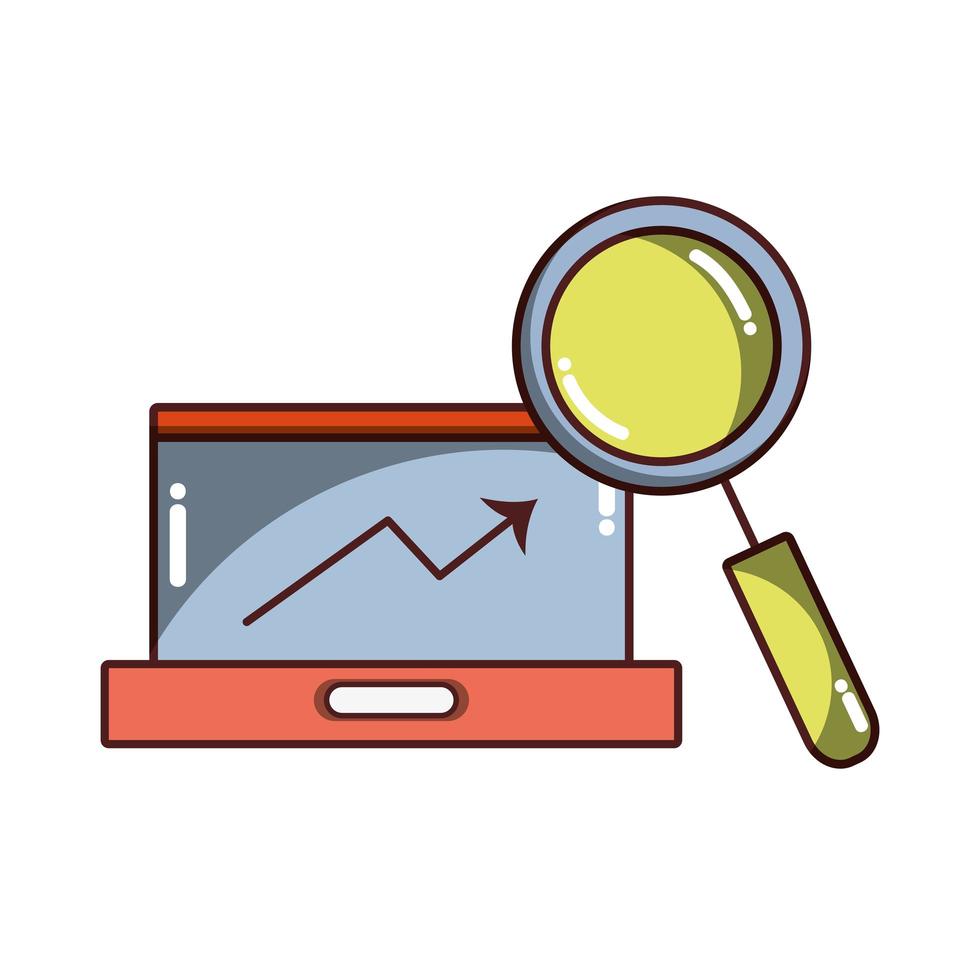 laptop business chart and magnifier icon isolated design shadow vector