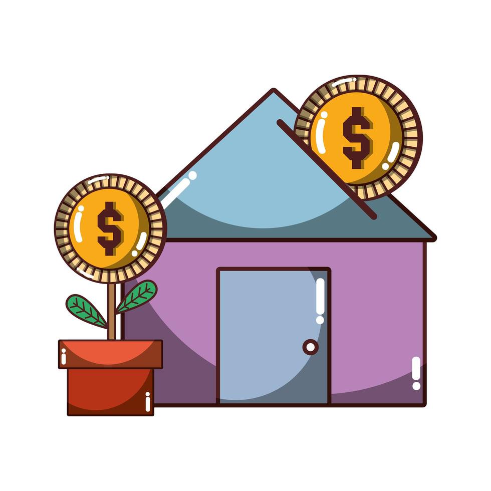house bank invest potted plant coin money business icon isolated design shadow vector