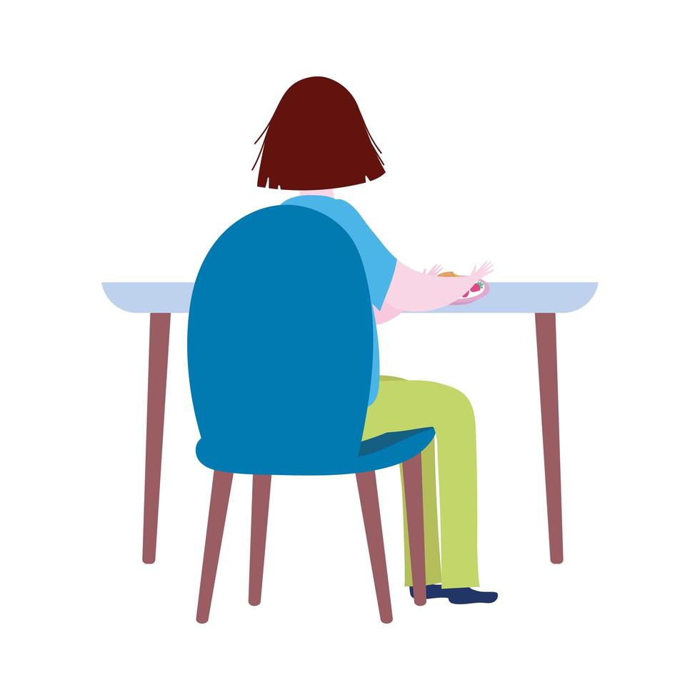 woman sitting on the table alone cartoon isolated icon vector