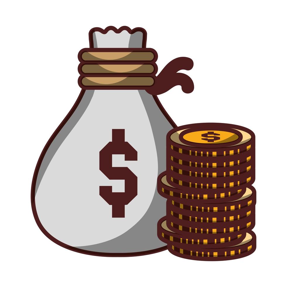 money bag stack of coins icon isolated design shadow vector