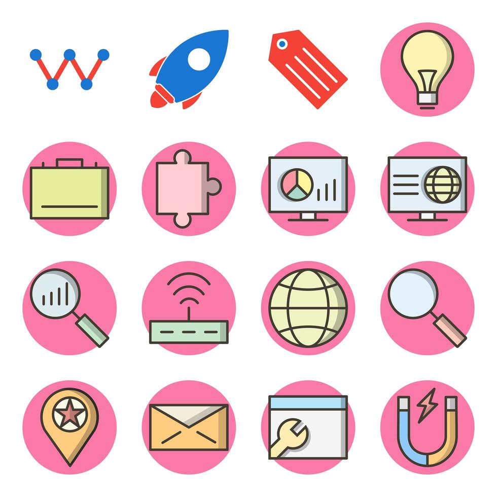 conjunto de iconos de optimización de motores de búsqueda para uso personal y comercial ... vector