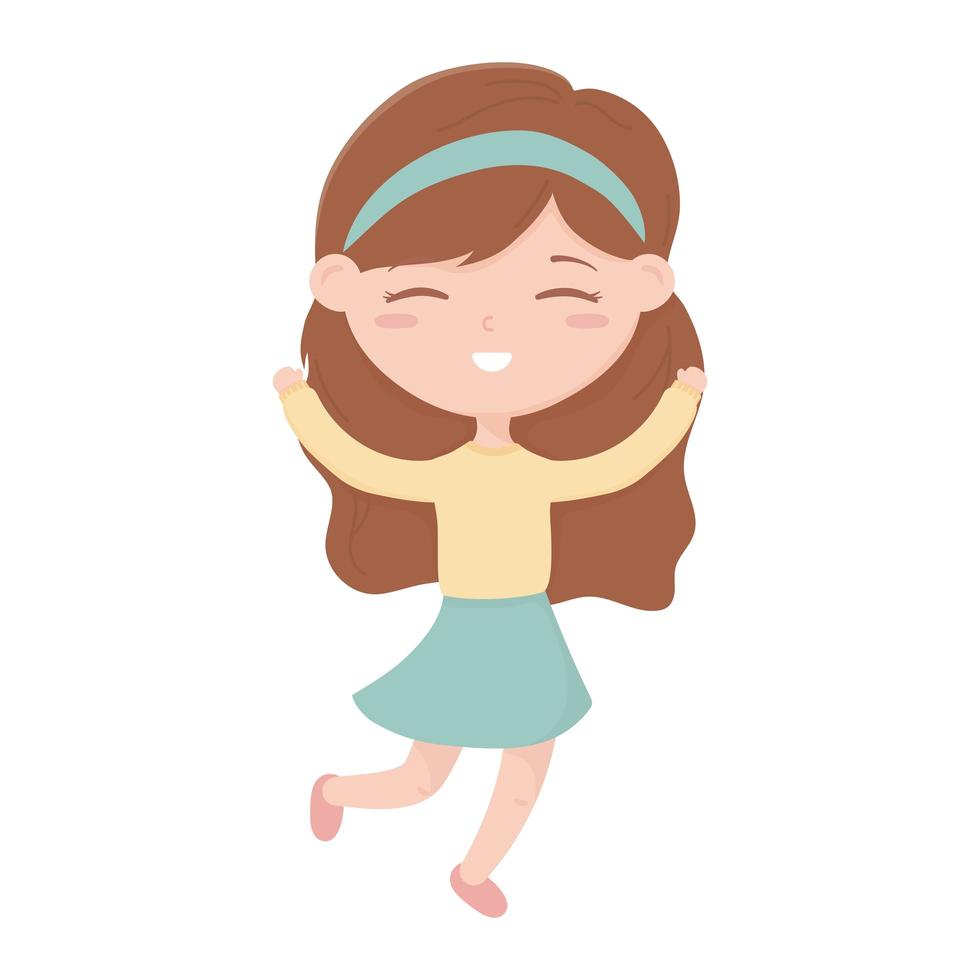 feliz, niña, caricatura, carácter, aislado, icono, diseño, fondo blanco vector