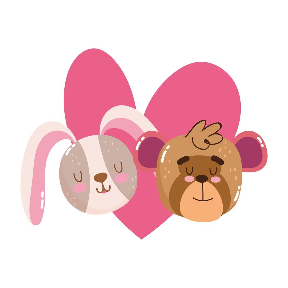 cute cartoon animal adorable little monkey and rabbit faces lovely vector