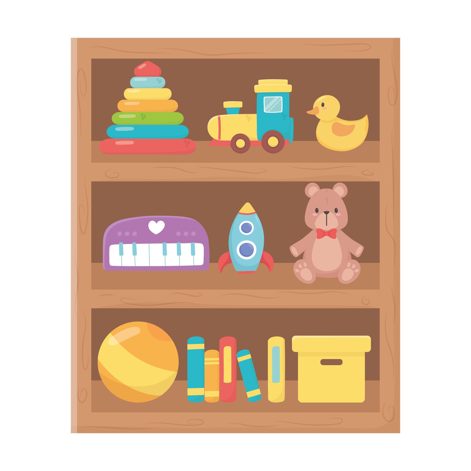 kids toys wooden shelf 1847314 Vector Art at Vecteezy