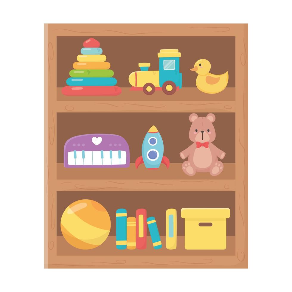 kids toys wooden shelf vector