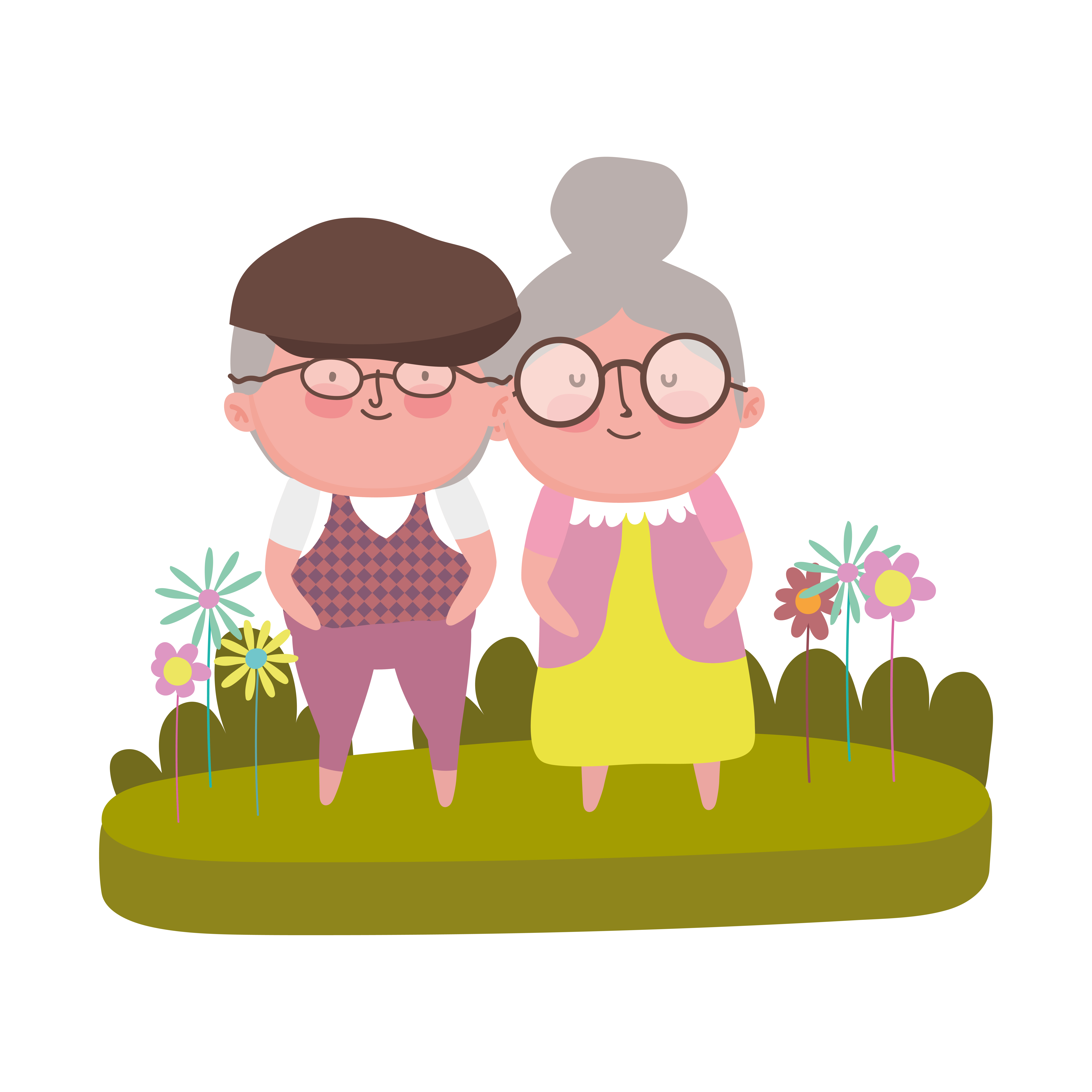 grandparents day, grandfather and grandmother grass flowers cartoon 1847321  Vector Art at Vecteezy