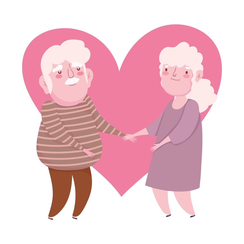 feliz día de los abuelos, abuelo y abuela juntos corazón amor dibujos animados vector