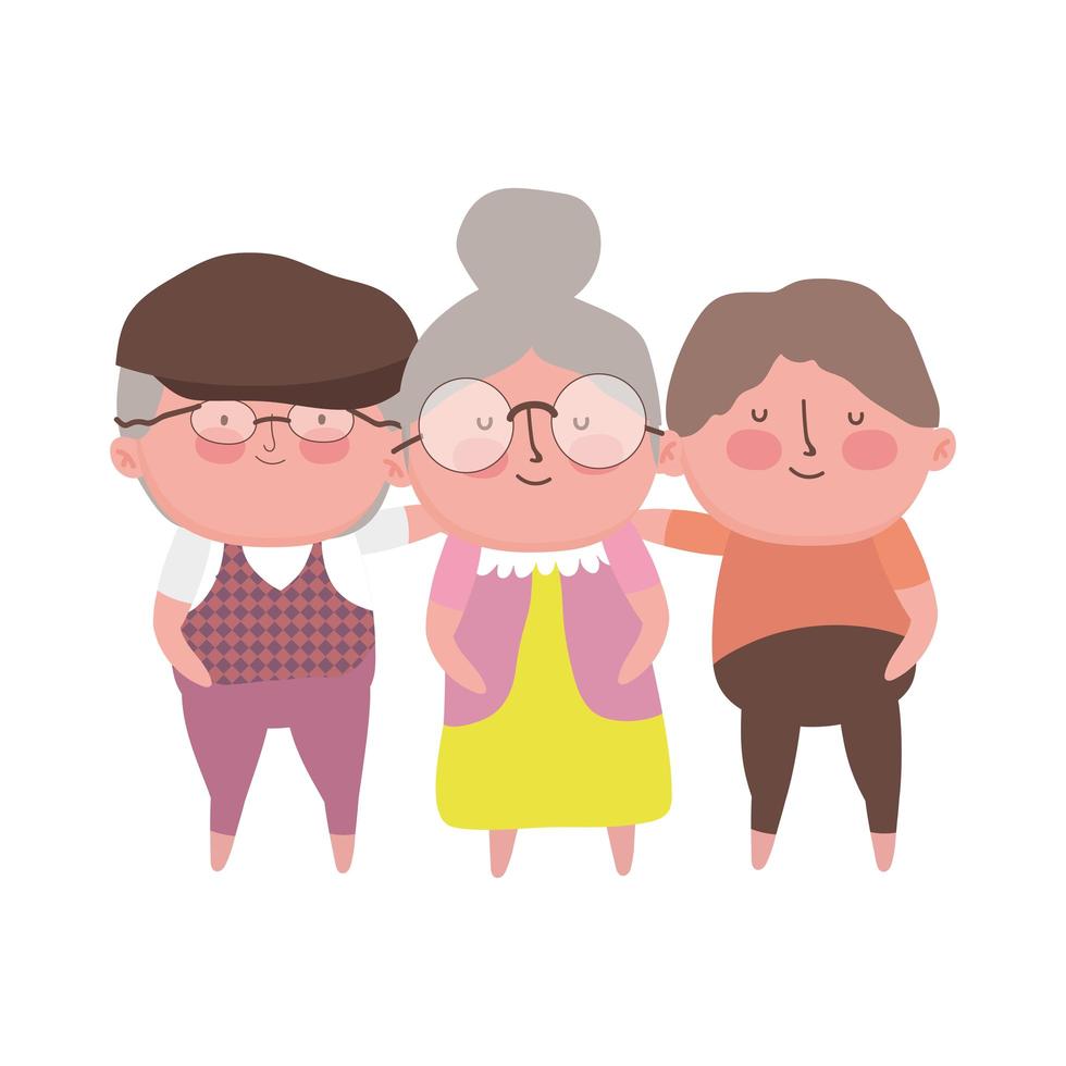 happy grandparents day, grandfathers and granny together cartoon vector