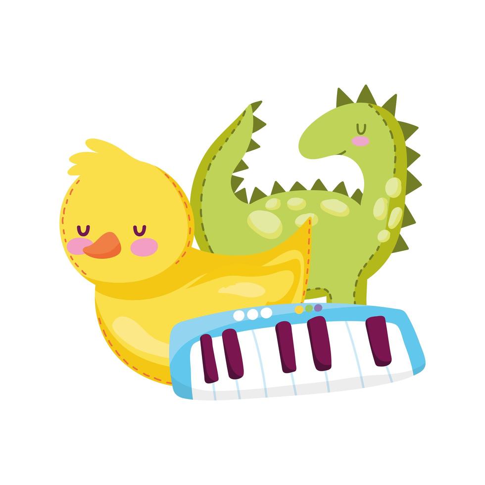 objeto de juguetes para que los niños pequeños jueguen pato dinosaurio de dibujos animados y piano vector