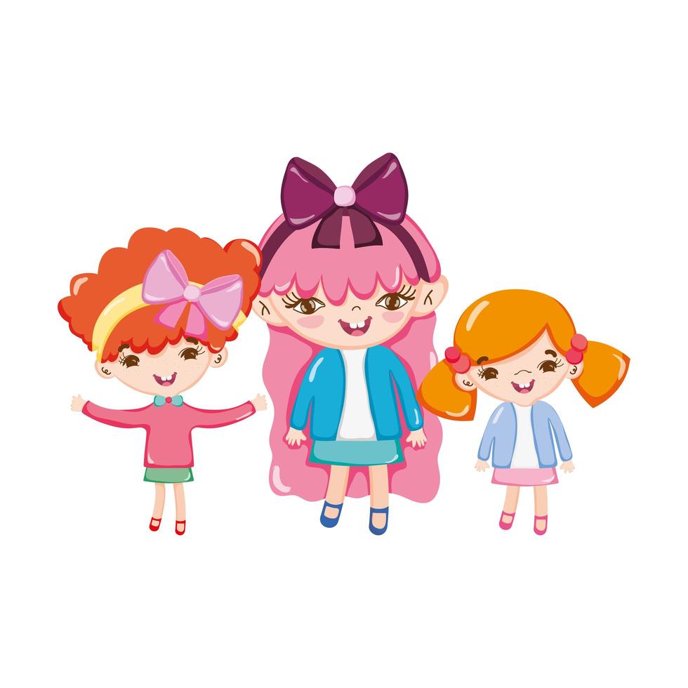happy cute little girls cartoon isolated design vector
