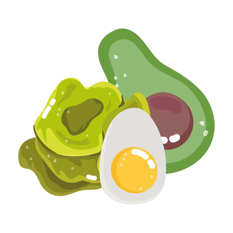 comida vegetal menú dieta fresca ingrediente rebanada aguacate huevo cocido y lechuga vector