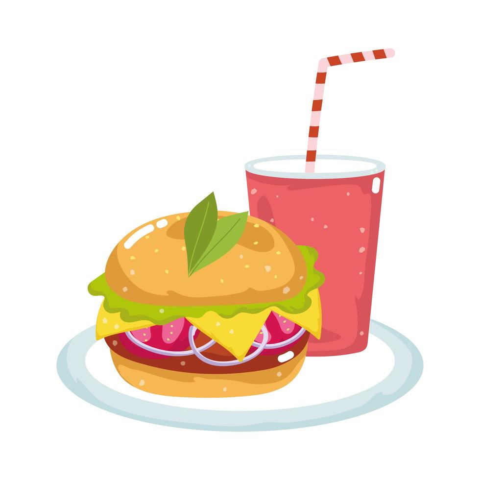 hamburguesa de comida rápida y refresco vector