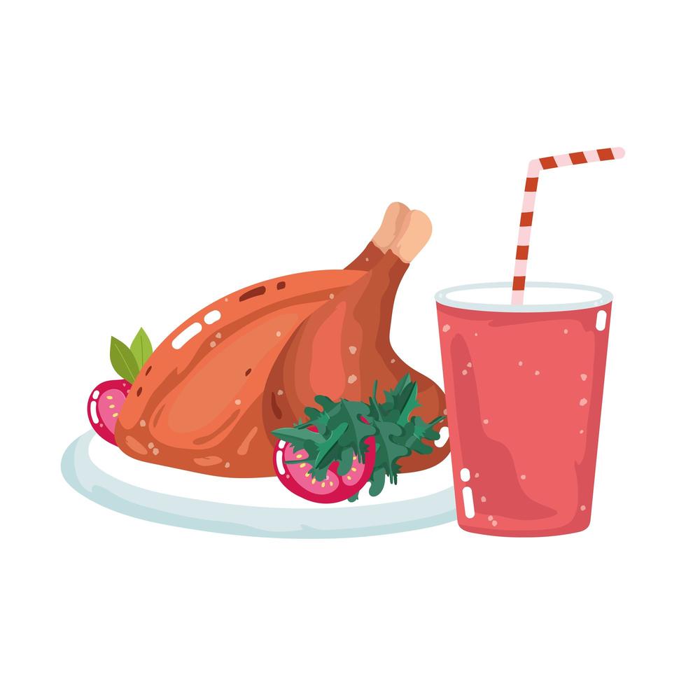 fast food roasted chicken and soda vector