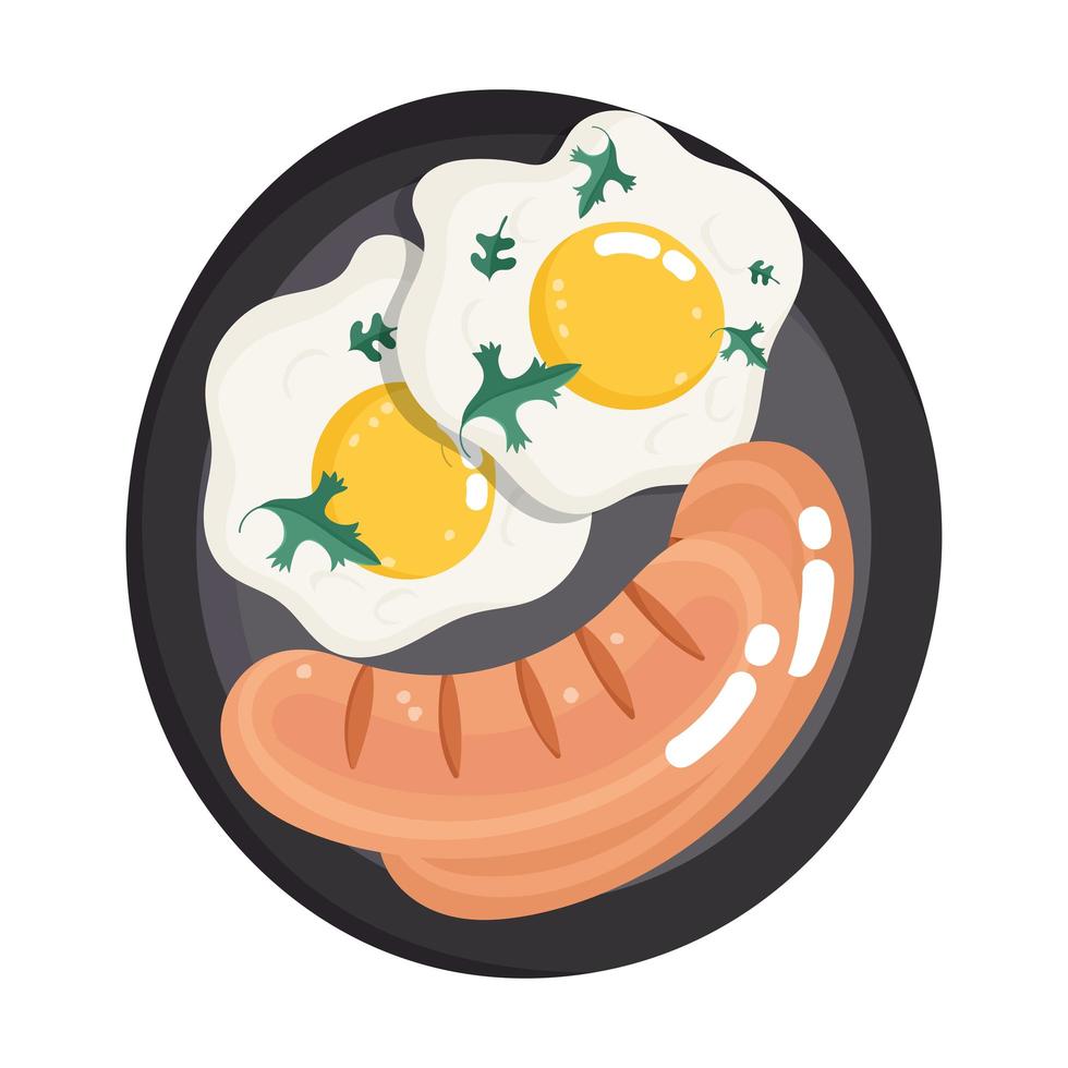 food dinner menu fresh cartoon fried eggs and sausages on dish vector