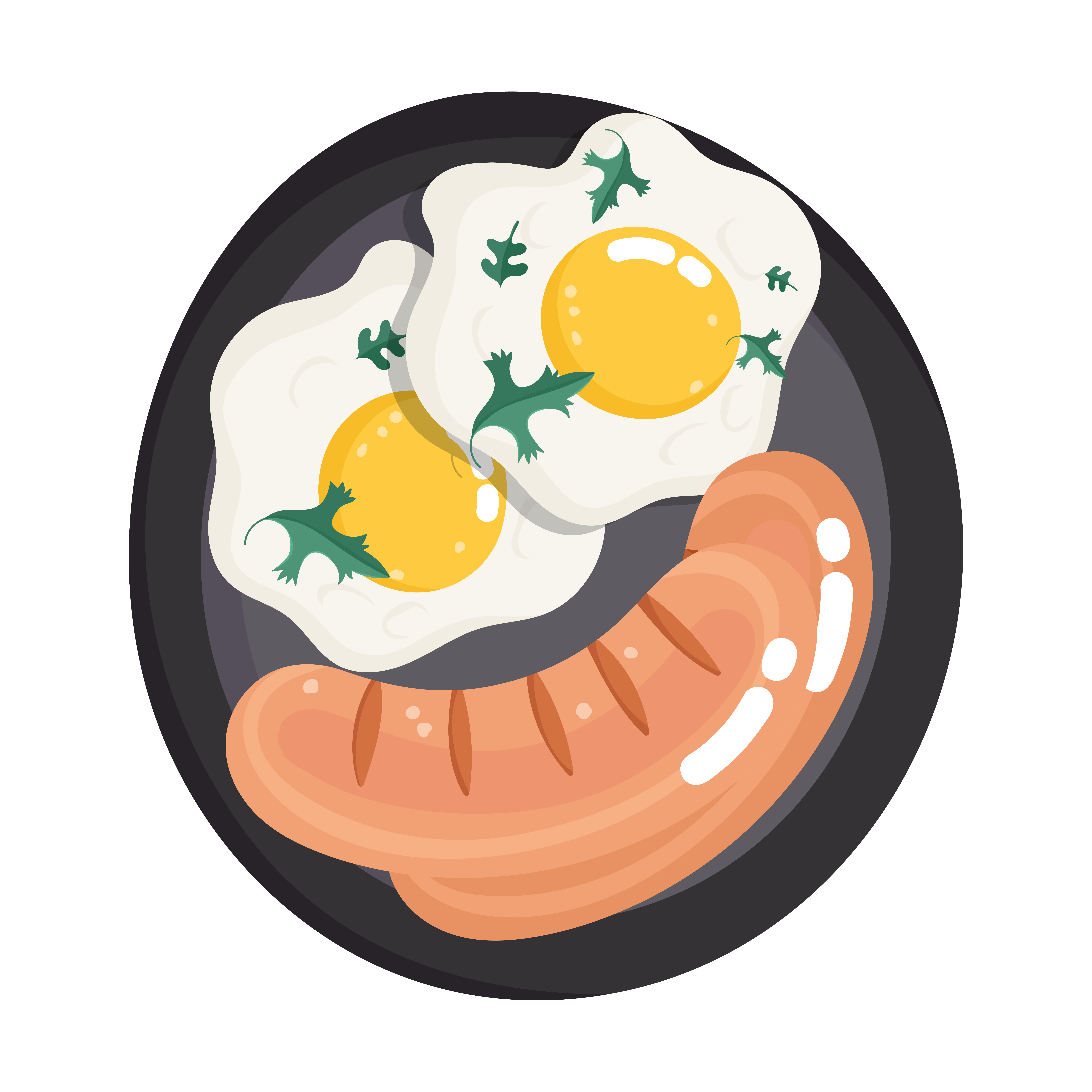 food dinner menu fresh cartoon fried eggs and sausages on dish 1847422  Vector Art at Vecteezy