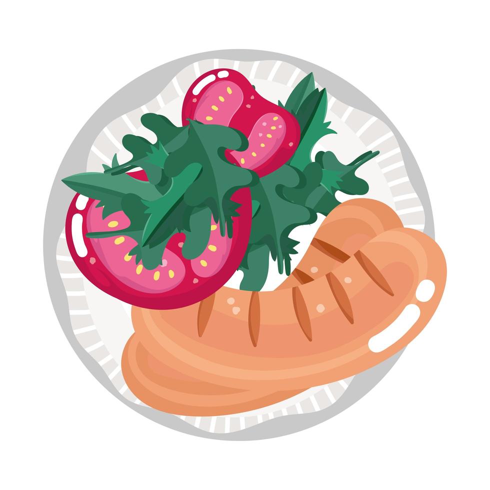 food dinner menu fresh cartoon sausages and slices tomatoes in dish vector