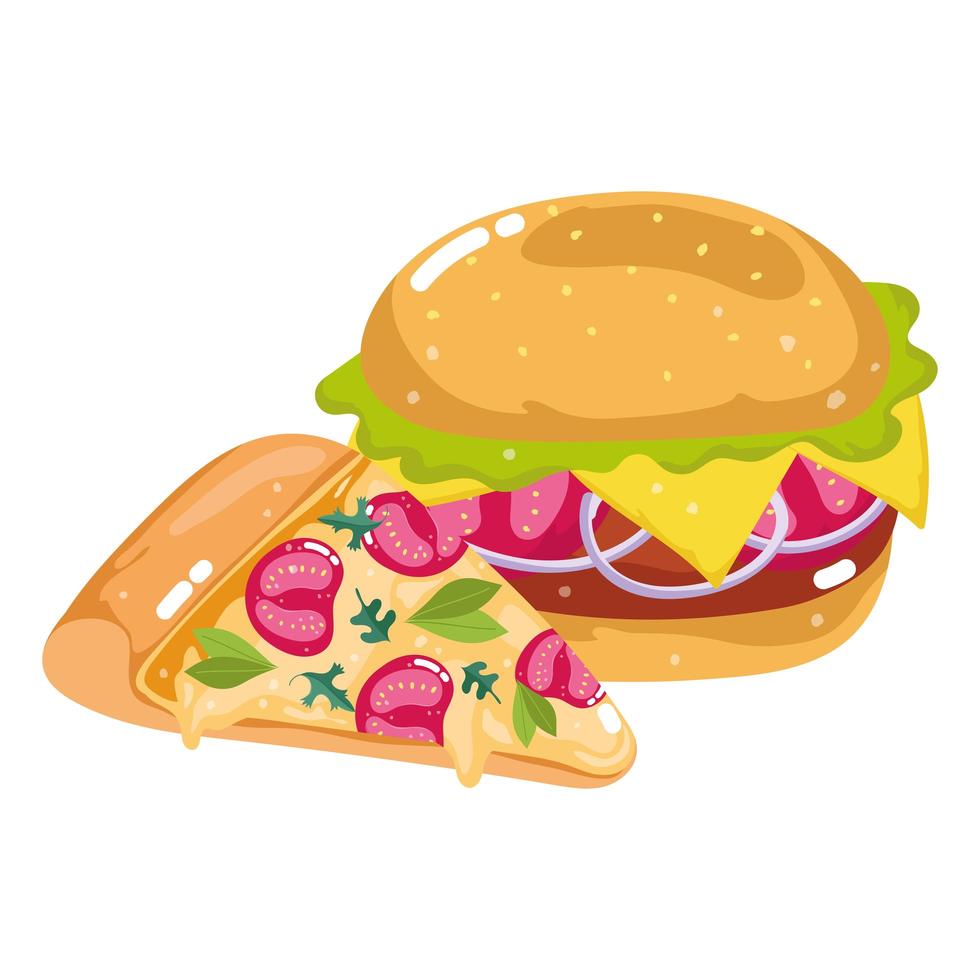 fast food pizza and hamburger vector