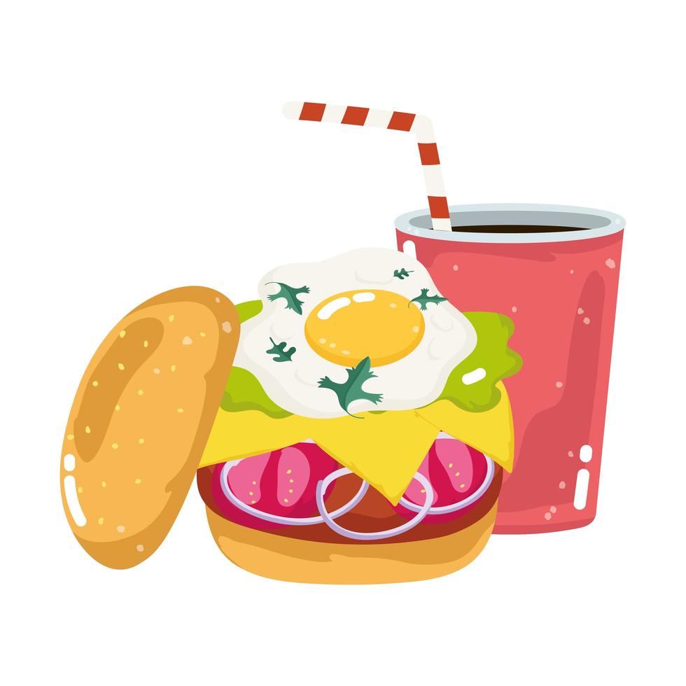 fast food menu restaurant unhealthy fried egg burger and soda vector