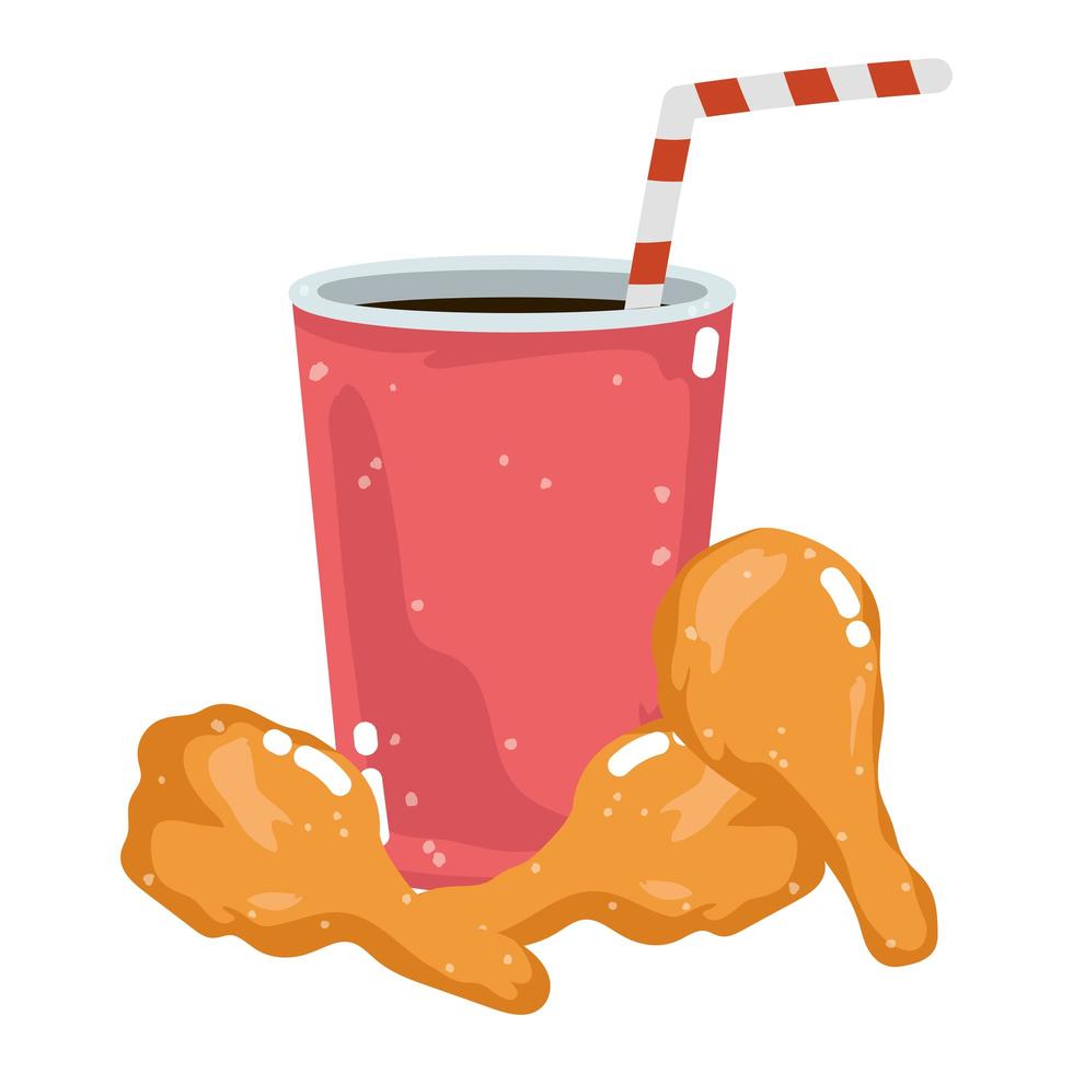 fast food menu restaurant unhealthy roasted chicken legs and soda vector