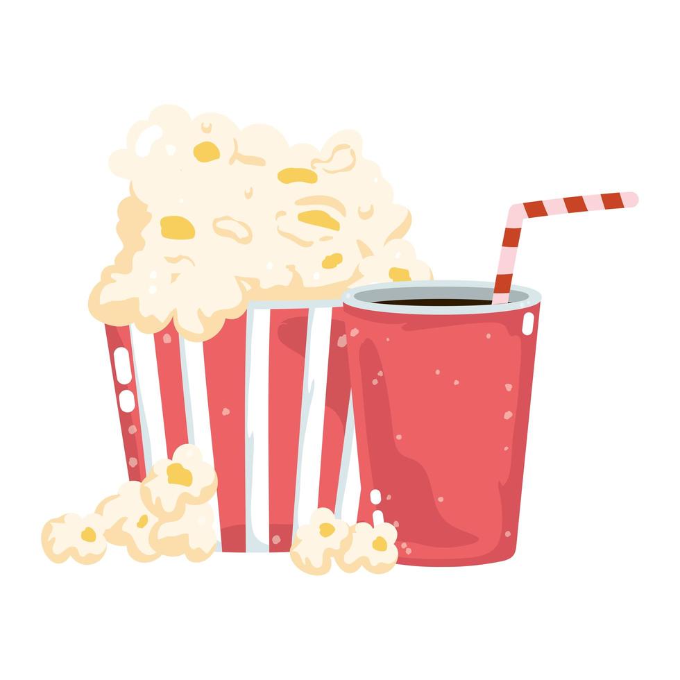 fast food popcorn and disposable cup with soda vector