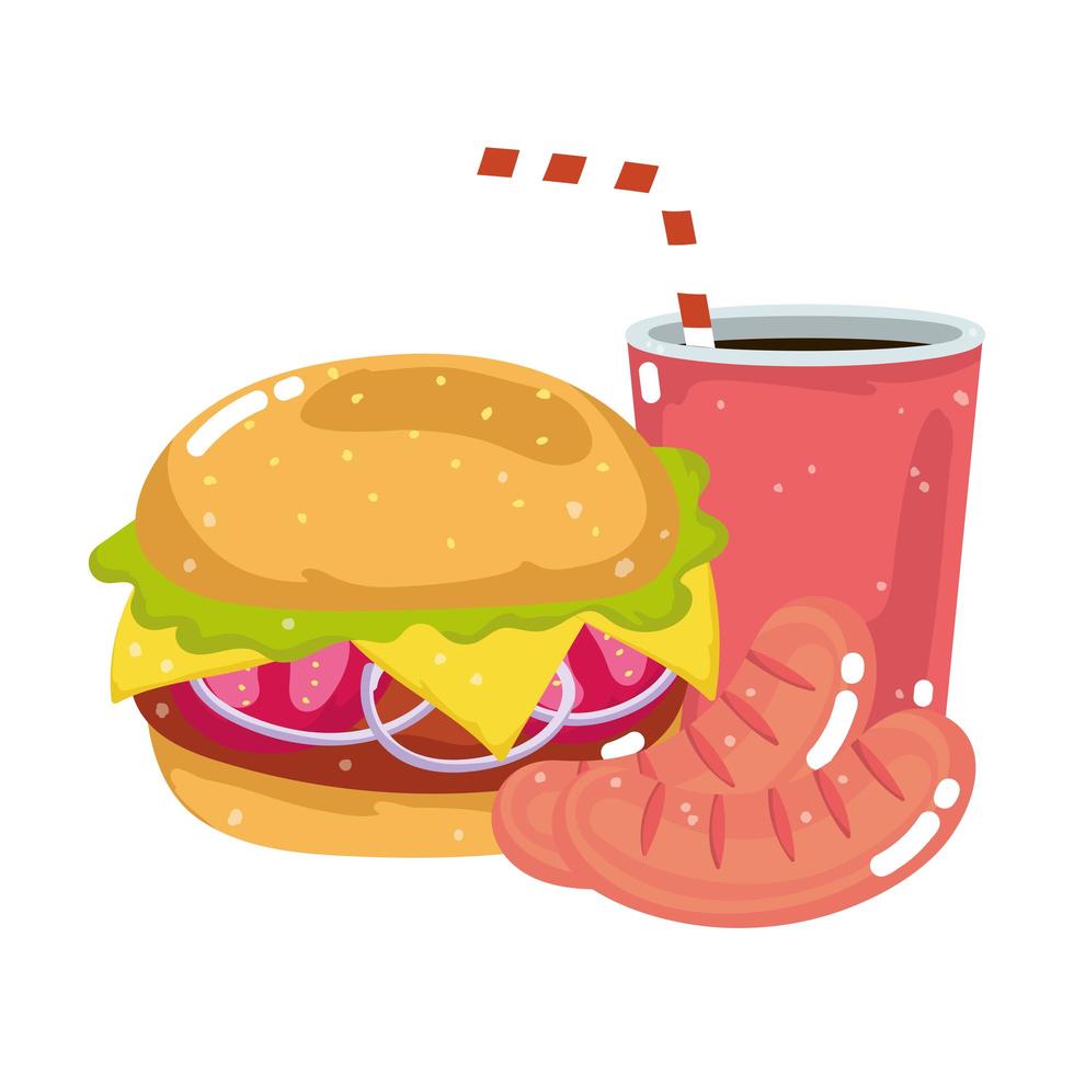 fast food burger sausage and soda vector