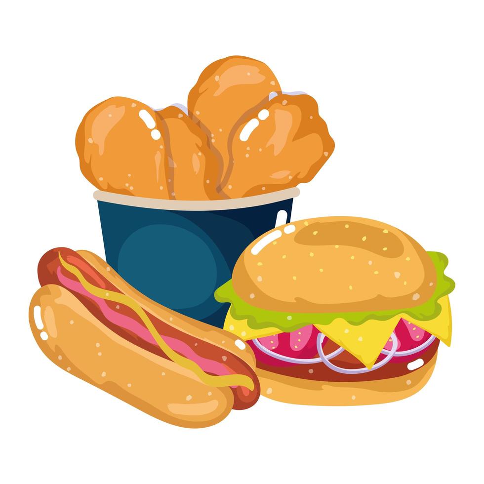 fast food menu restaurant unhealthy chicken burger and hot dog vector