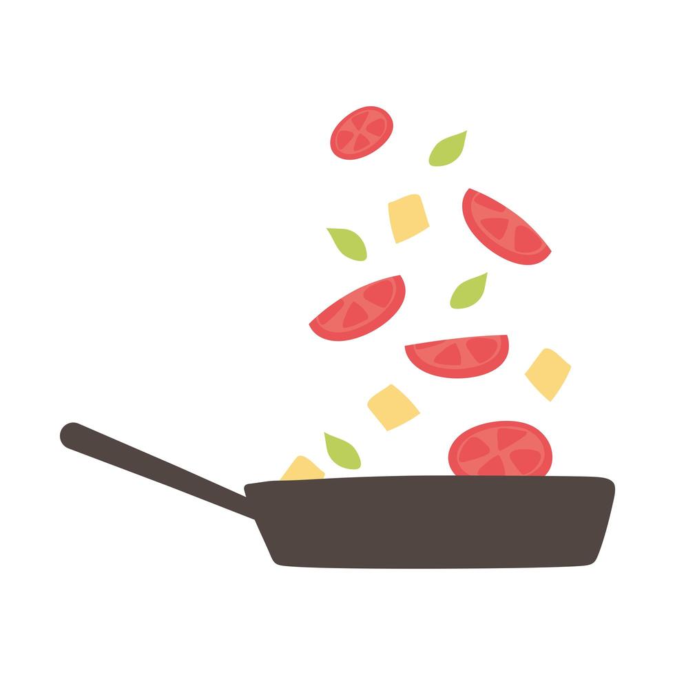Cacerola de comida con verduras frescas, diseño de iconos aislados fondo blanco. vector