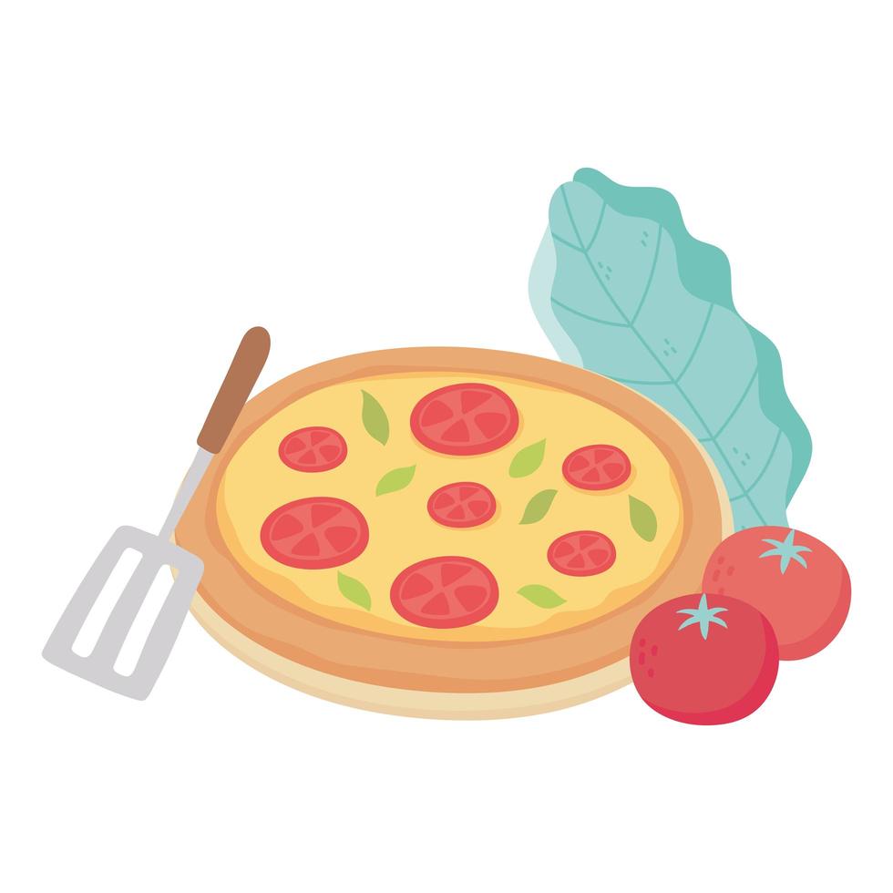 Alimentos pizza fresca tomate y lechuga diseño de icono aislado fondo blanco. vector