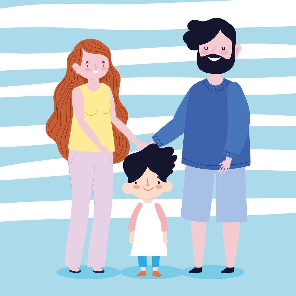 family mother father and son together member cartoon character vector