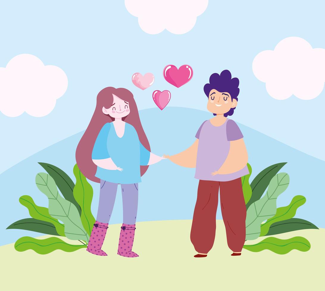 pareja romántica con corazón romántico diseño de dibujos animados vector