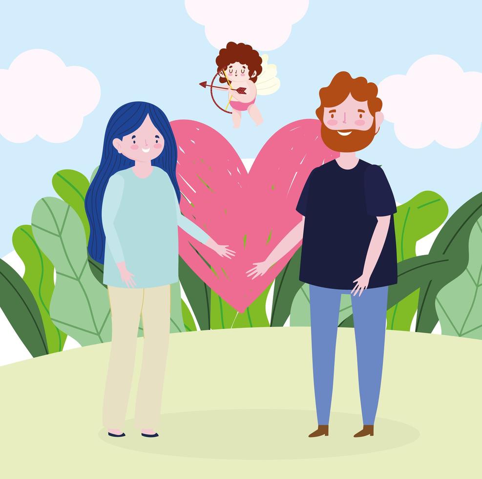 young couple heart love romantic cartoon image vector