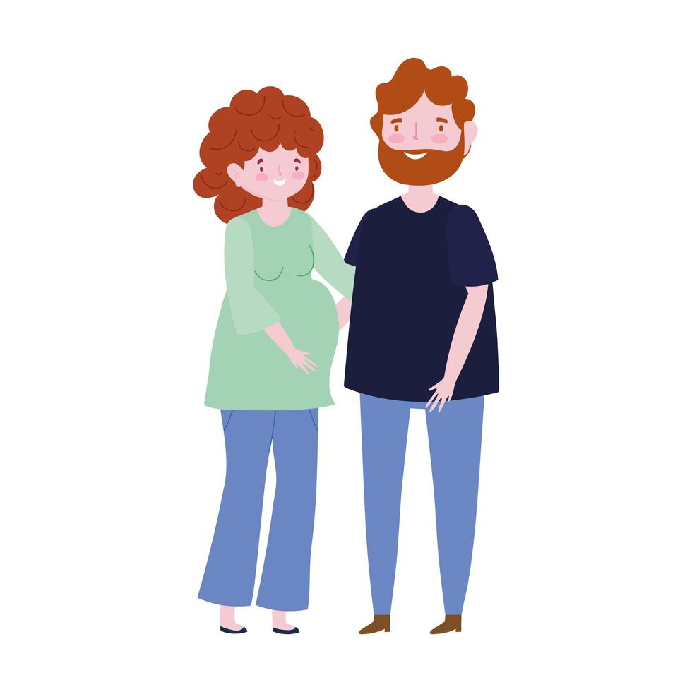 family pregnant woman and man member cartoon character vector