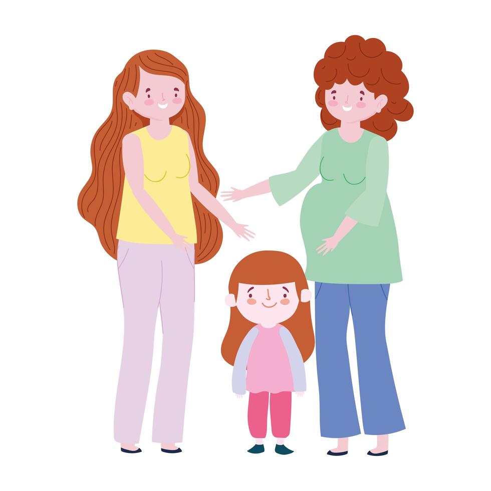 Familia Mujer Embarazada Madre E Hija Juntos Generacion Personaje De Dibujos Animados Vector En Vecteezy