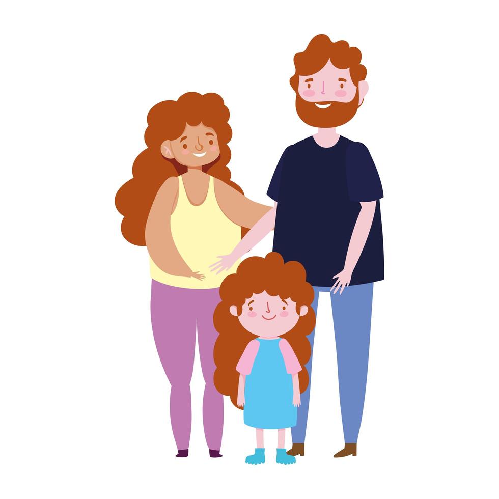 padres de familia con hija de pie juntos personaje de dibujos animados vector