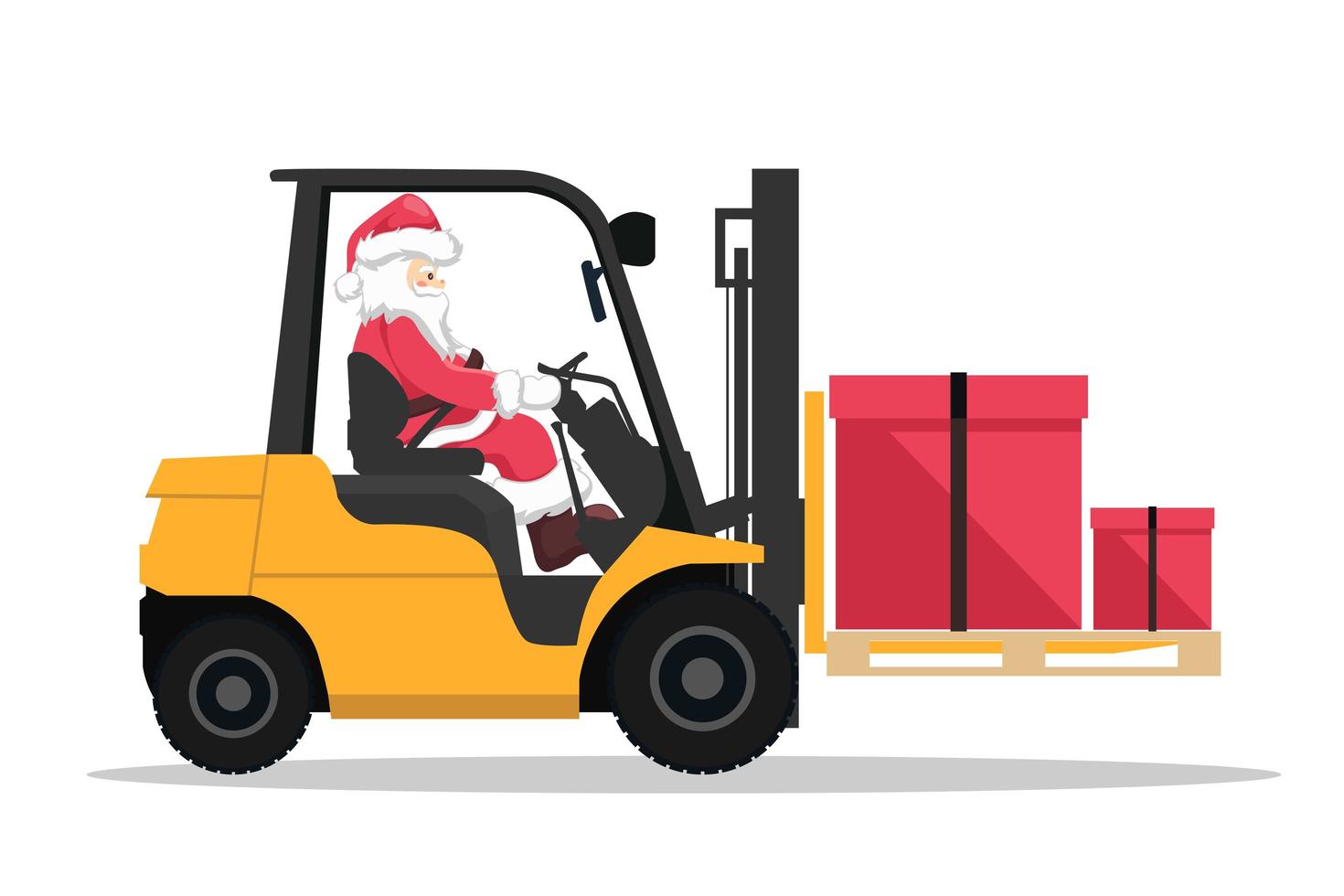 diseño de santa claus conduciendo una carretilla elevadora con una caja de regalo vector