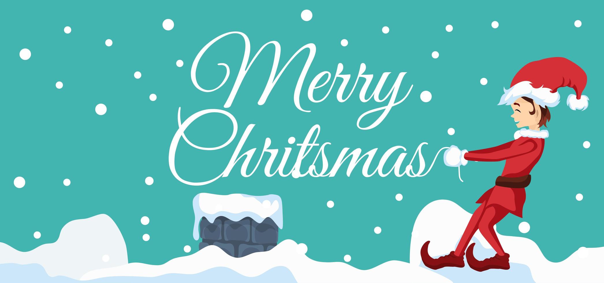 Elf design with Merry Christmas lettering vector